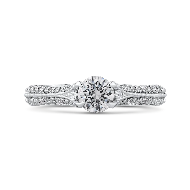 Round Cut Diamond Engagement Ring In 14K White Gold with Split Shank