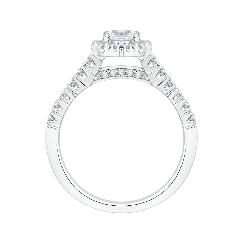 Round Cut Diamond Halo Engagement Ring with 14K White Gold