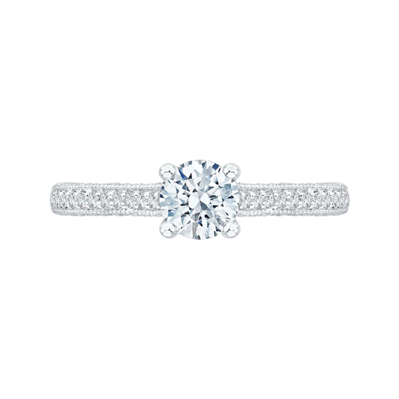 Round Diamond Cathedral Style Engagement Ring In 14K White Gold