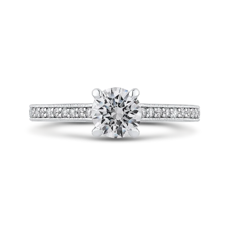 Round Diamond Cathedral Style Engagement Ring In 14K White Gold