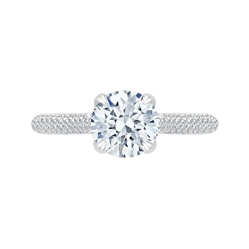 Round Diamond Cathedral Style Engagement Ring In 14K White Gold (Semi Mount)