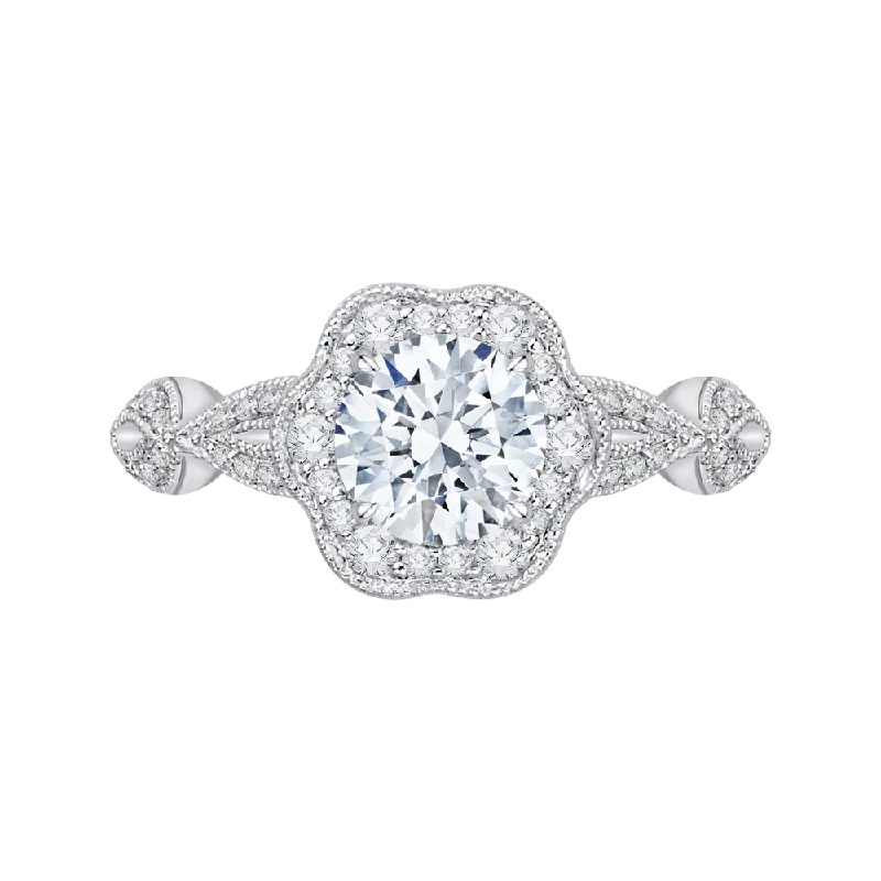 Round Diamond Engagement Ring In 14K White Gold (Semi Mount)