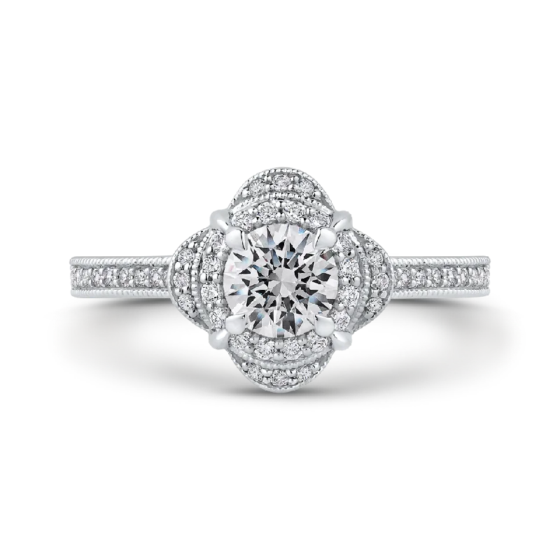 Round Diamond Halo Engagement Ring In 14K White Gold