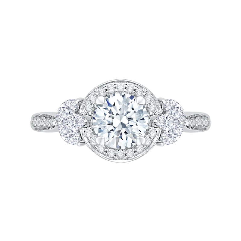 Round Diamond Halo Engagement Ring In 14K White Gold (Semi Mount)