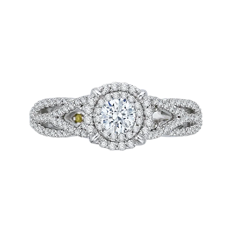 Round Diamond Halo Engagement Ring with Split Shank In 14K White Gold