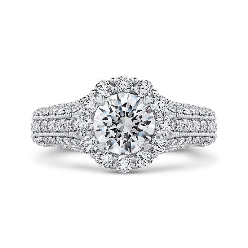 Round Diamond Halo Engagement Ring with Split Shank In 14K White Gold (Semi Mount)