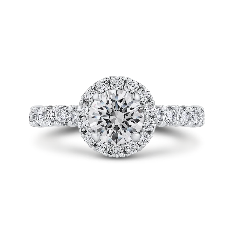 Round Halo Diamond Engagement Ring In 14K White Gold (Semi Mount)