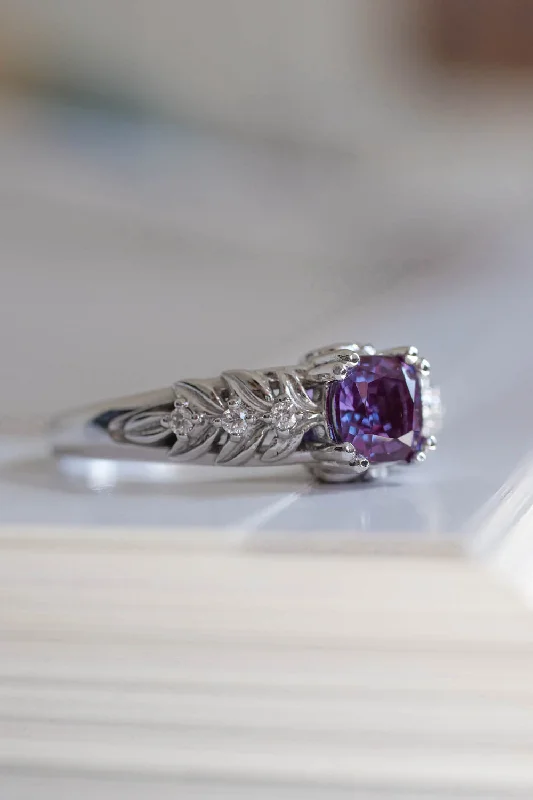 White gold engagement ring with lab alexandrite / Silvestra