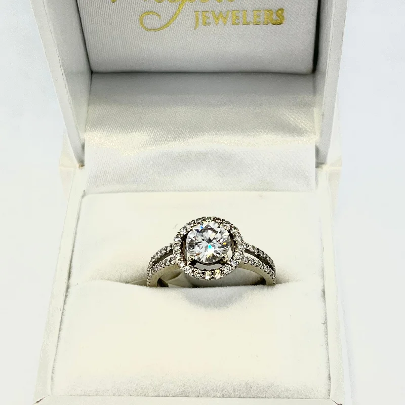 14k White Gold Moissanite 6.5mm Engagement Ring