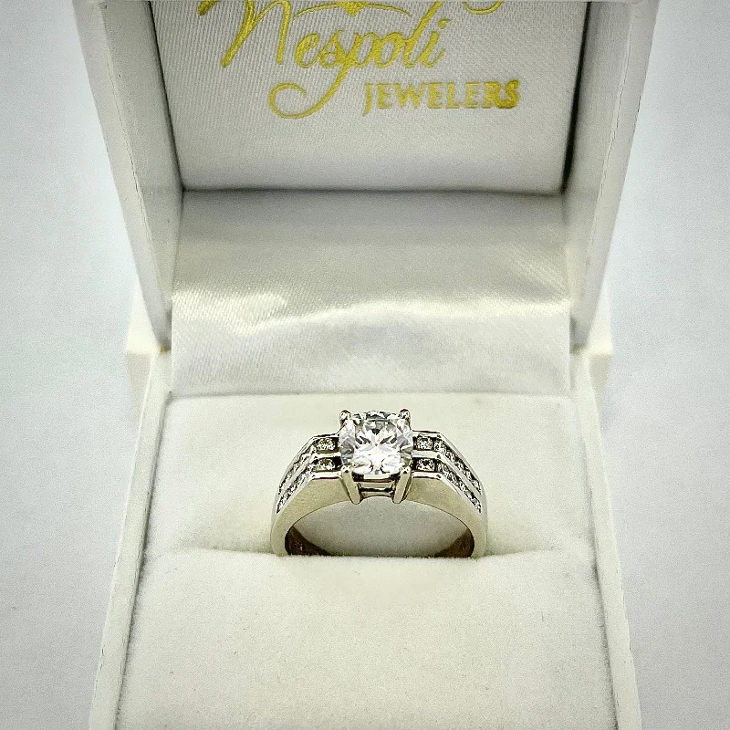 14k White Gold Moissanite 6mm Cushion  Cut Engagement Ring