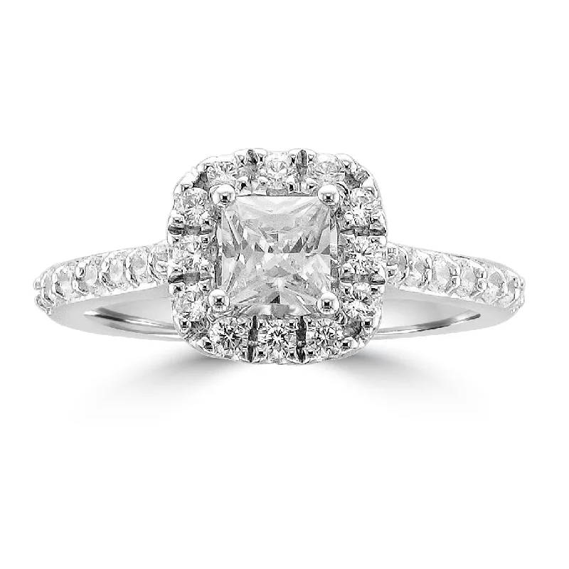 14KT WHITE GOLD 1.00 CTW PRINCESS CUT DIAMOND ACCENT HALO RING