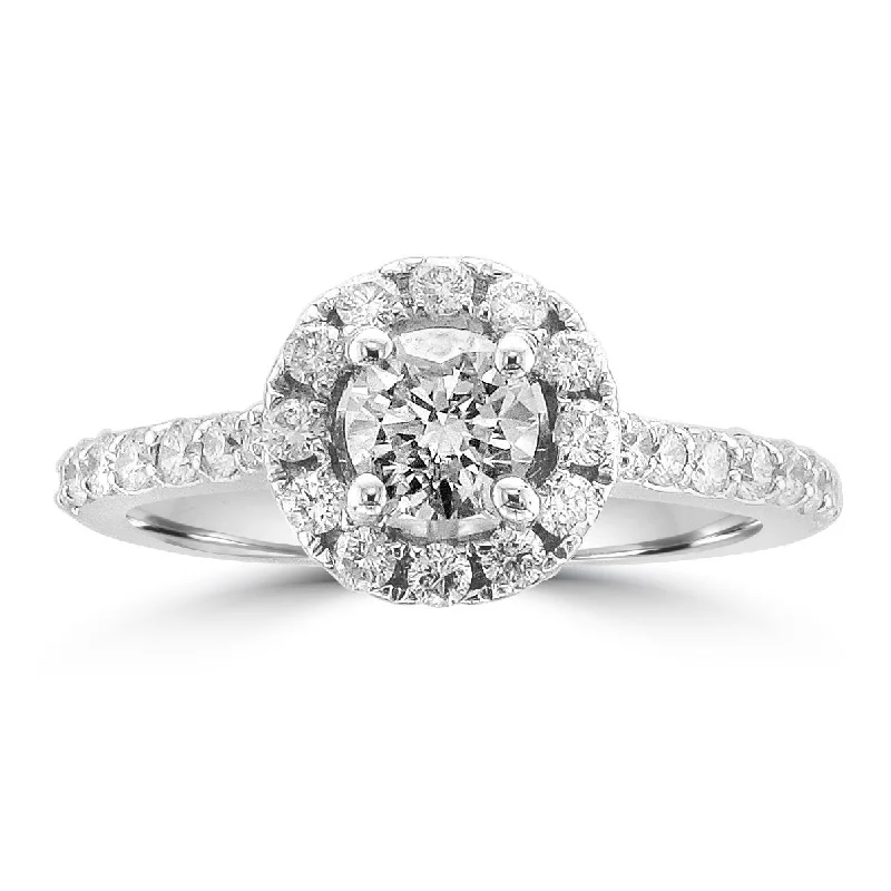 14KT WHITE GOLD 1.00 CTW ROUND DIAMOND ACCENT HALO RING