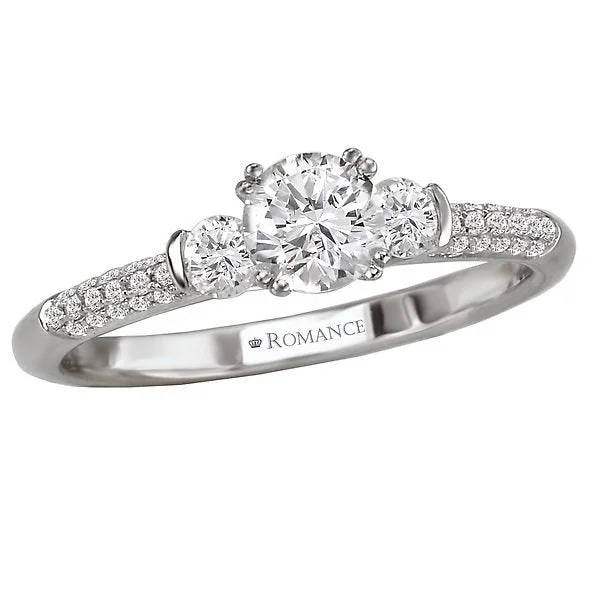 14KT WHITE GOLD 3/4 CTW PAVE SET ROUND DIAMOND 3 STONE RING