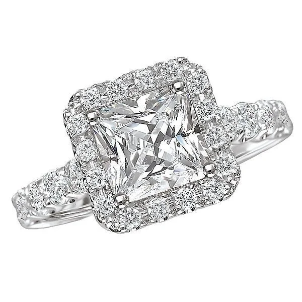 14KT WHITE GOLD 1/2 CTW DIAMOND SQUARE HALO SETTING FOR 3/4 CT PRINCESS