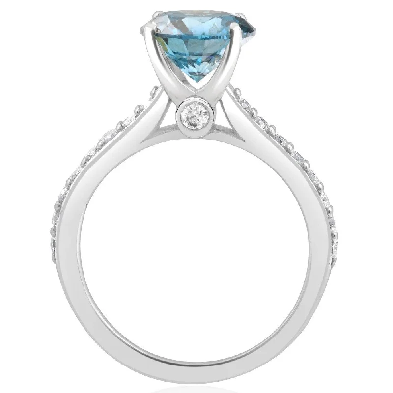 2Ct TW Round Brilliant Cut Blue Diamond Engagement Ring White Gold