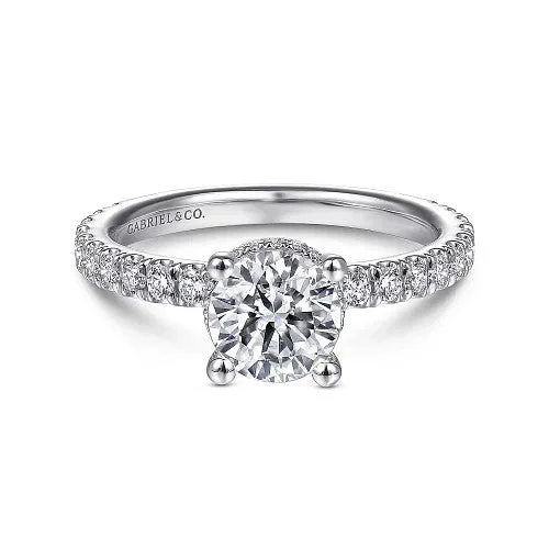 Alina - 14K White Gold Hidden Halo Round Diamond Engagement Ring (Setting Only)