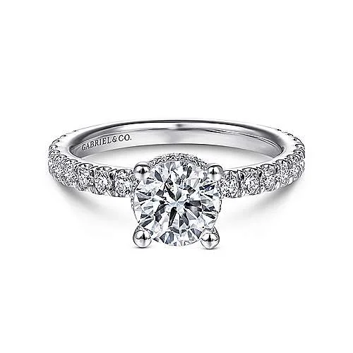 Alina - 14K White Gold Hidden Halo Round Diamond Engagement Ring