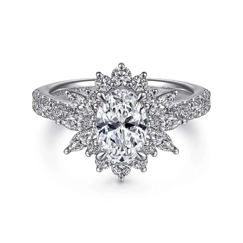 Bailee - 14K White Gold Bursting Halo Oval Diamond Engagement Ring