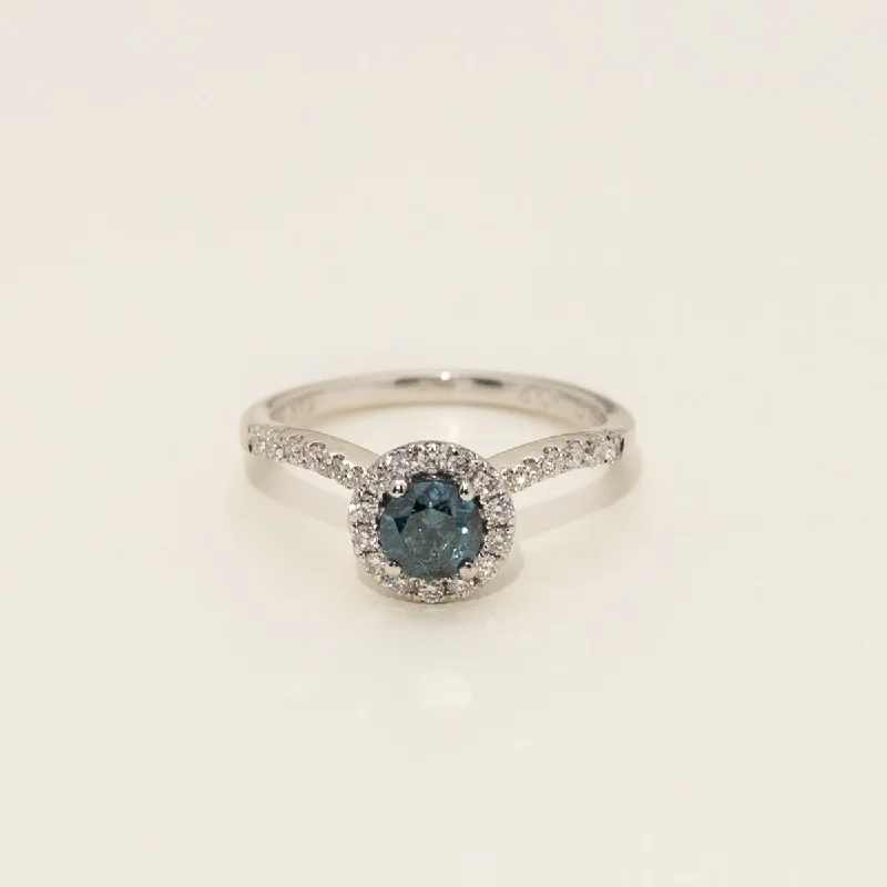 Blue Diamond Halo Engagement Ring in 14kt White Gold (3/4ct tw)