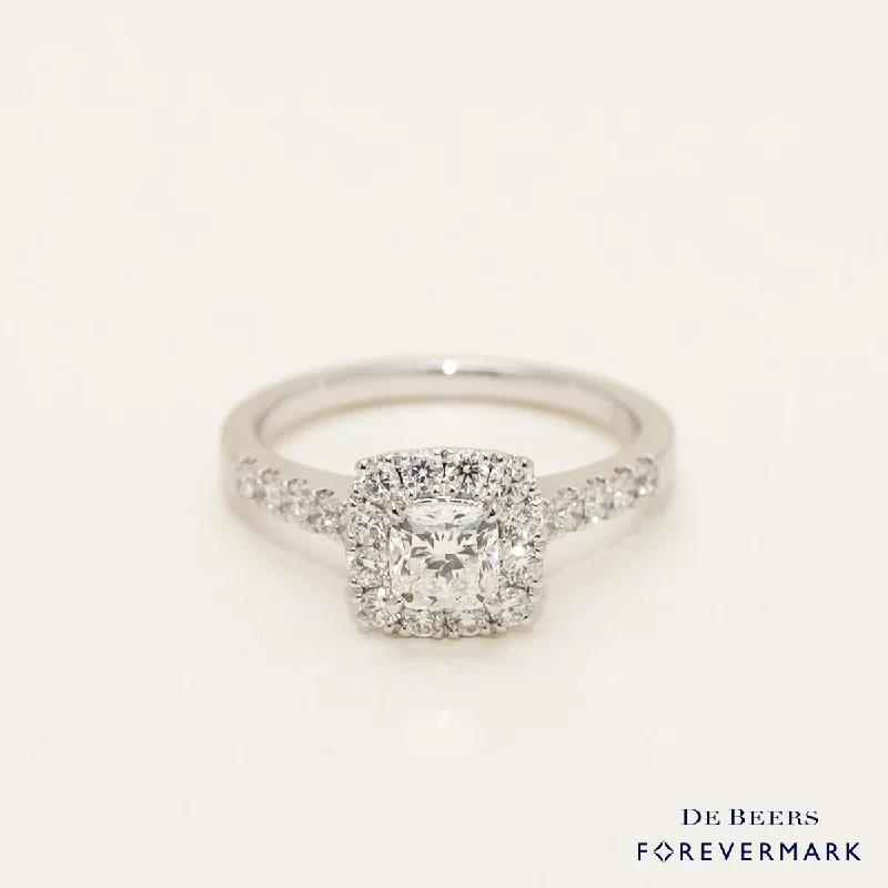 Forevermark Cushion Diamond Halo Engagement Ring in 14kt White Gold (1ct tw)