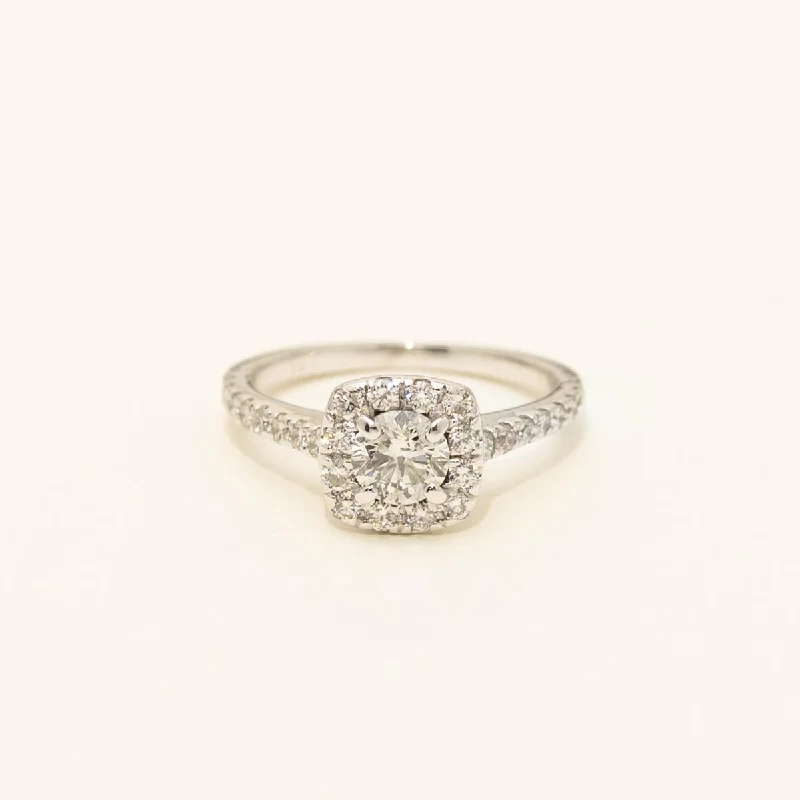 Estate Diamond Halo Engagement Ring in 14kt White Gold