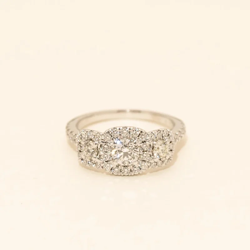 Estate Forevermark Diamond Three Stone Halo Ring in 18kt White Gold (1ct tw)