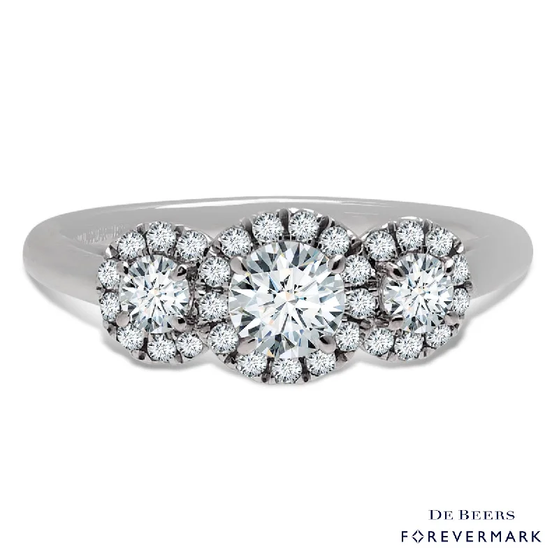 Forevermark Three Stone Diamond Halo Ring in 18kt White Gold (3/4ct tw)