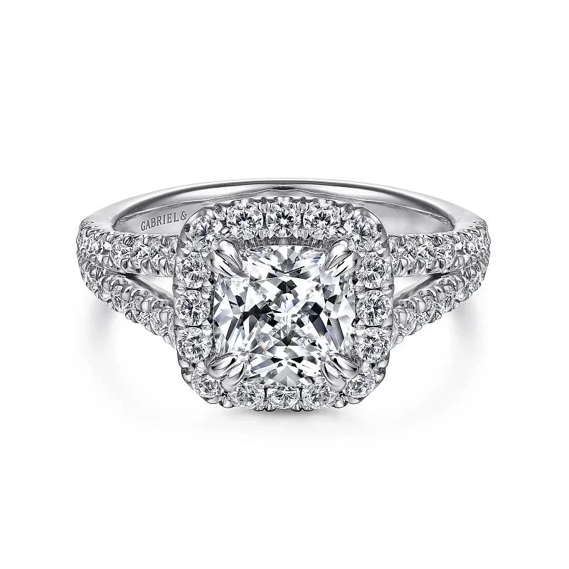 James - 14K White Gold Cushion Halo Diamond Engagement Ring