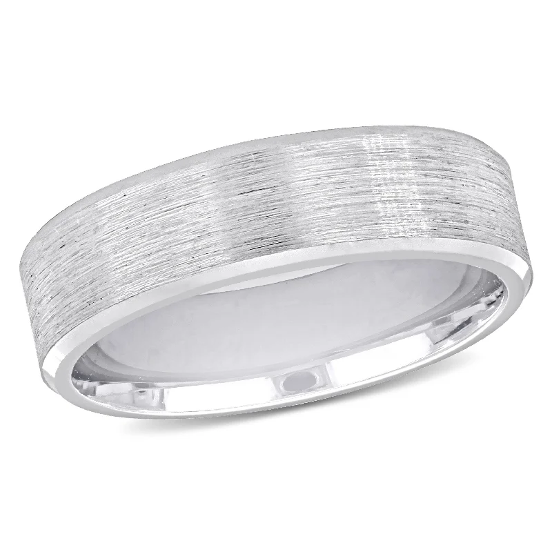 Miadora 6 mm Mens Satin Finish Wedding Band in 14k White Gold