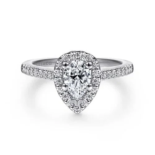 Paige - 14K White Gold Pear Shape Halo Diamond Engagement Ring (Setting Only)