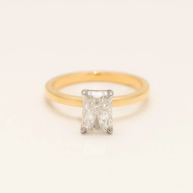 Radiant Cut Diamond Solitaire Ring in 18kt Yellow and White Gold (1 1/2ct)