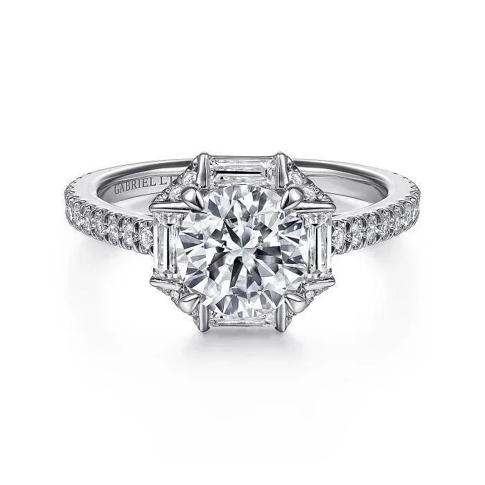 Ryland - 18k White Gold Octagonal Halo Round Diamond Engagement Ring