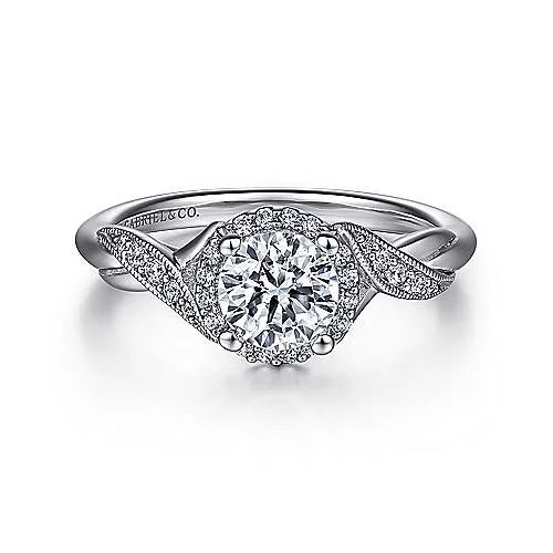 Shae - Vintage Inspired 14K White Gold Round Halo Diamond Engagement Ring