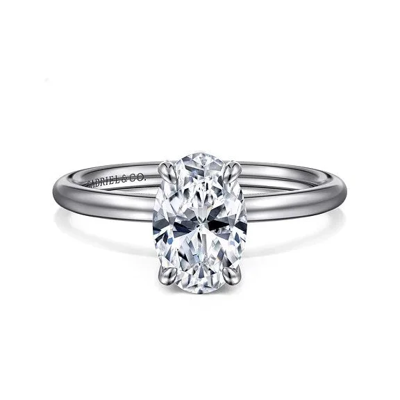 Tiana - 14K White Gold Oval Solitaire Diamond Engagement Ring (Setting Only)