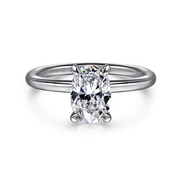 Tiana - 14K White Gold Oval Solitaire Diamond Engagement Ring (Setting Only)