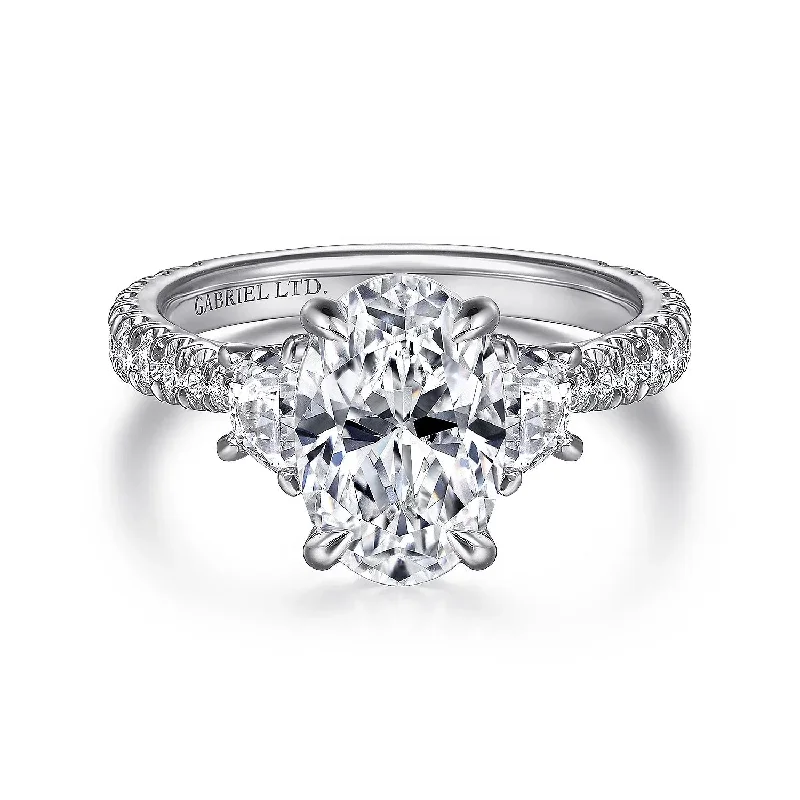 Yasmine - 18K White Gold Oval Three Stone Diamond Engagement Ring