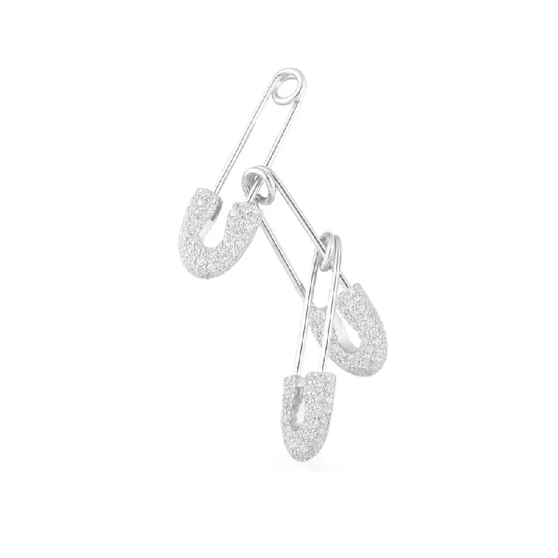 Single Safety Pins Earring - Silver