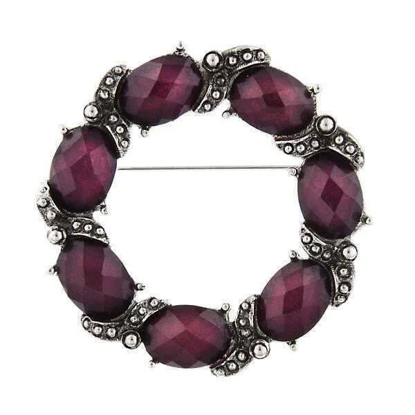 1928 Jewelry Amethyst Purple Stone Wreath Pin