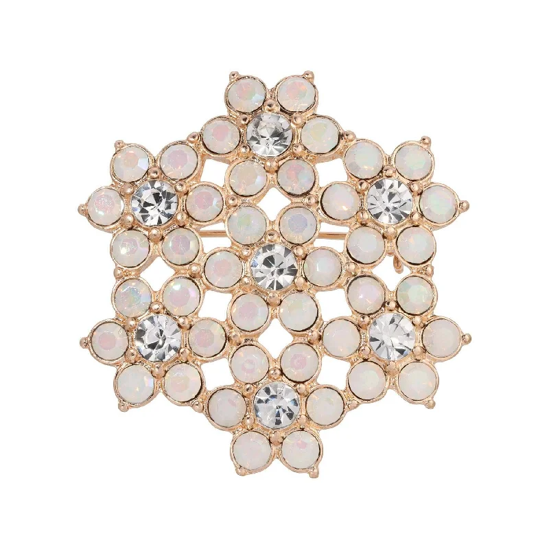 1928 Jewelry On The 8th White Crystal Opal Stone Snowflake Brooch