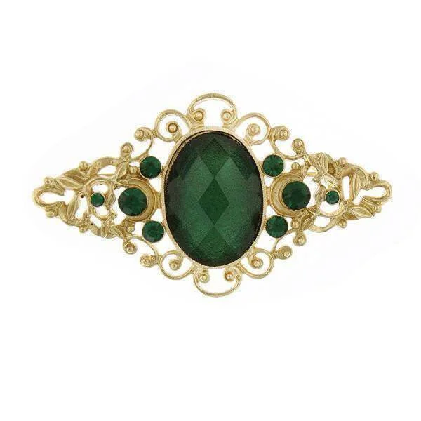 2028 Jewelry Oval Tourmaline Green Stone Emerald Green Crystal Filigree Pin