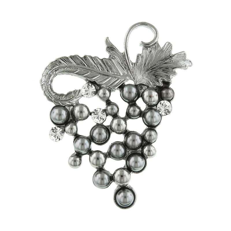 2028 Jewelry Winery Grey Faux Pearl and Crystal Grape Cluster Pin