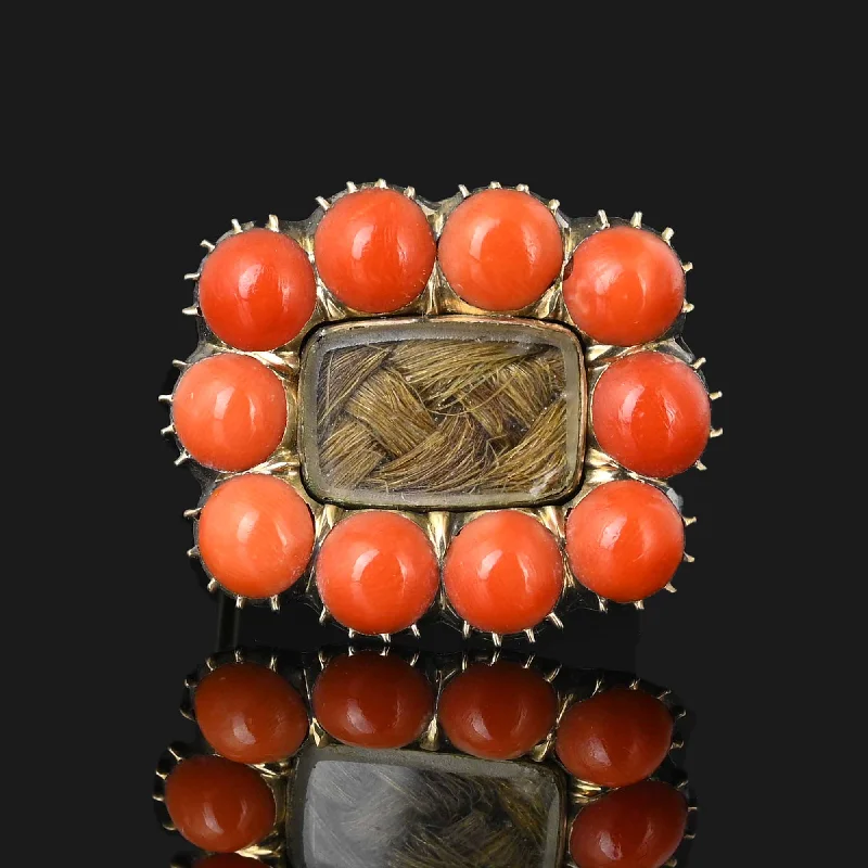 Antique Georgian 10K Gold Coral Brooch Locket