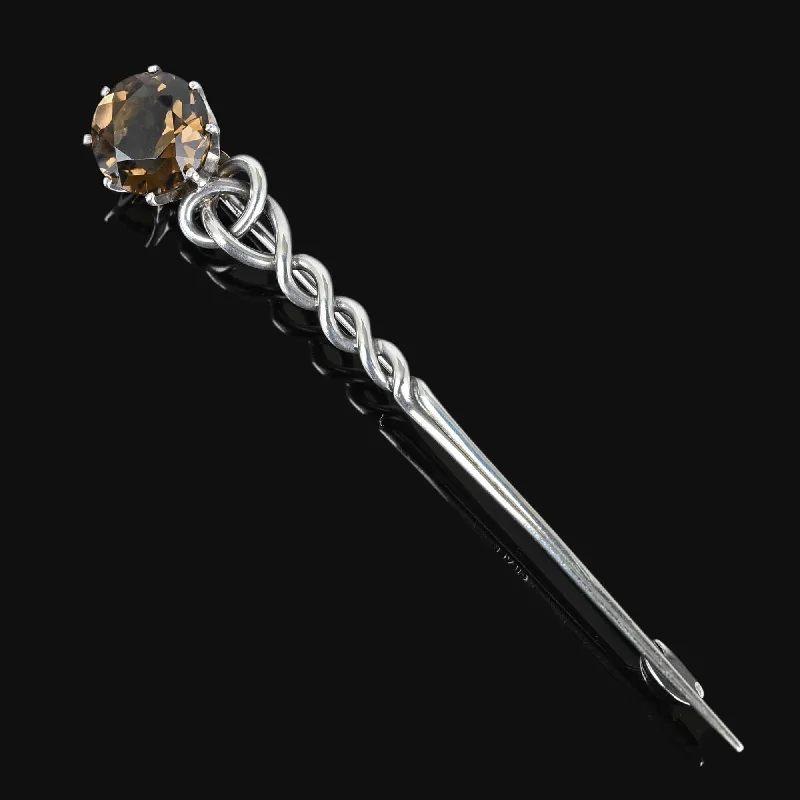 Antique Silver Celtic Comet Cairngorm Citrine Brooch