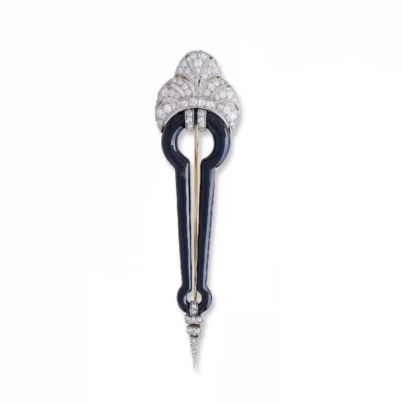 Boucheron Paris Art Deco Diamond and Black Enamel Brooch