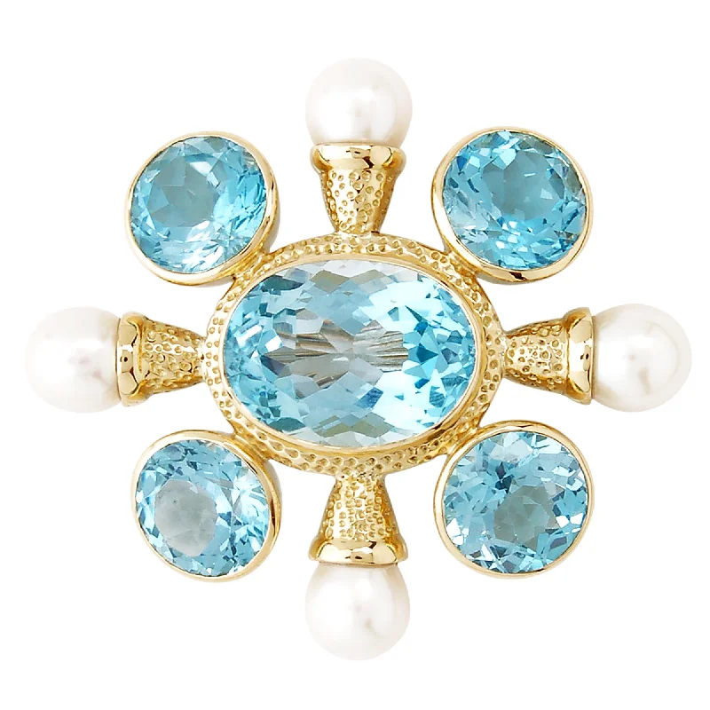 Brooch- Blue Topaz And Pearl