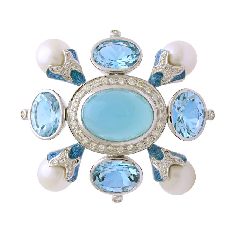 Brooch-Chalcedony, B. Topaz, South Sea Pearl and Diamond (Enamel)