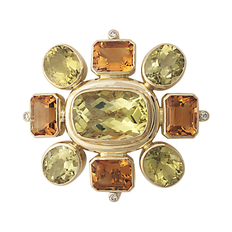 Brooch-Lemon Quartz, Citrine and Diamond