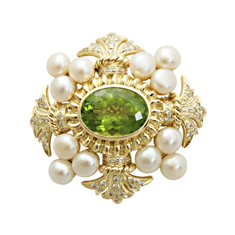 Brooch-Peridot, Pearl and Diamond