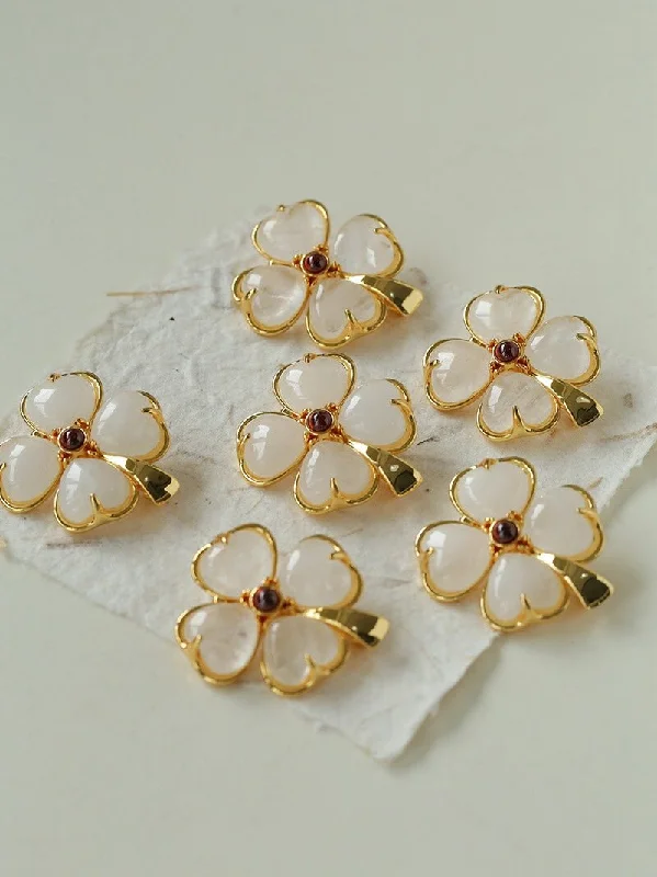 Lucky Clover White Crystal Brooch