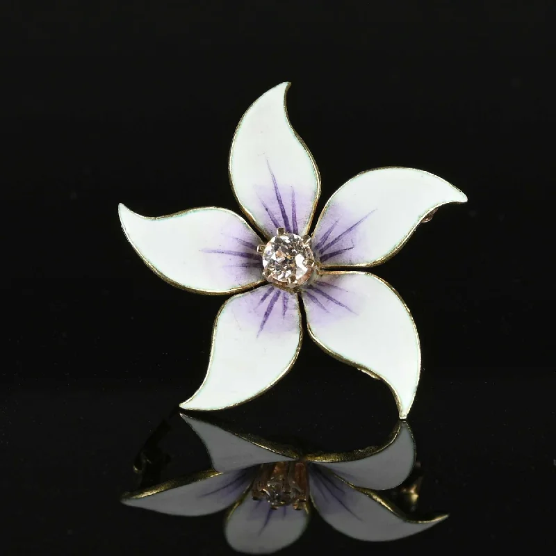 Antique Enamel Flower Diamond Art Nouveau Pendant Brooch